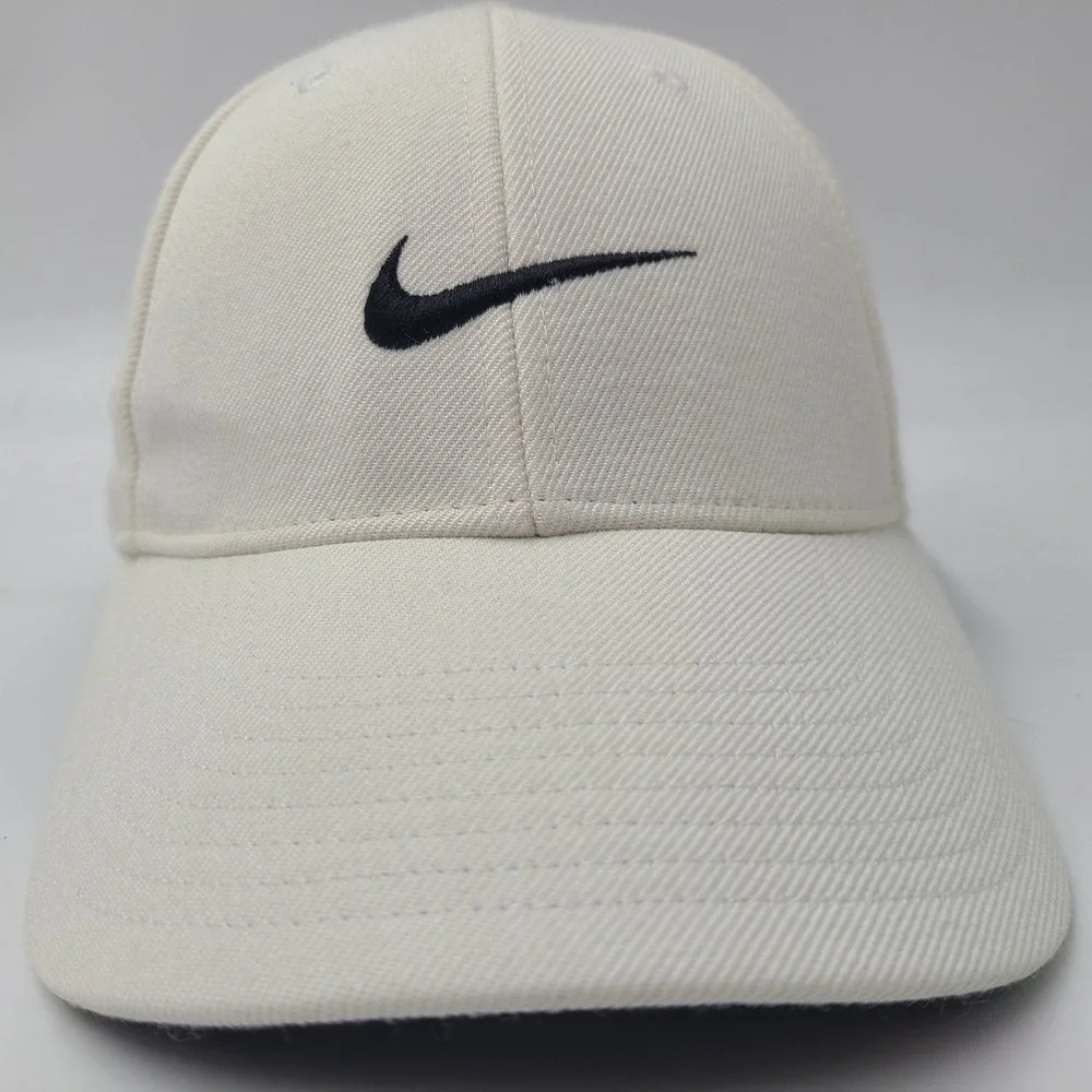 Nike Hat Adjustable Cream Black Swoosh Logo Casual Sports Cap Wool Blend Men